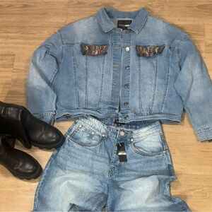 Fashion Nova Denim Jacket with Fringe Detail – Medium